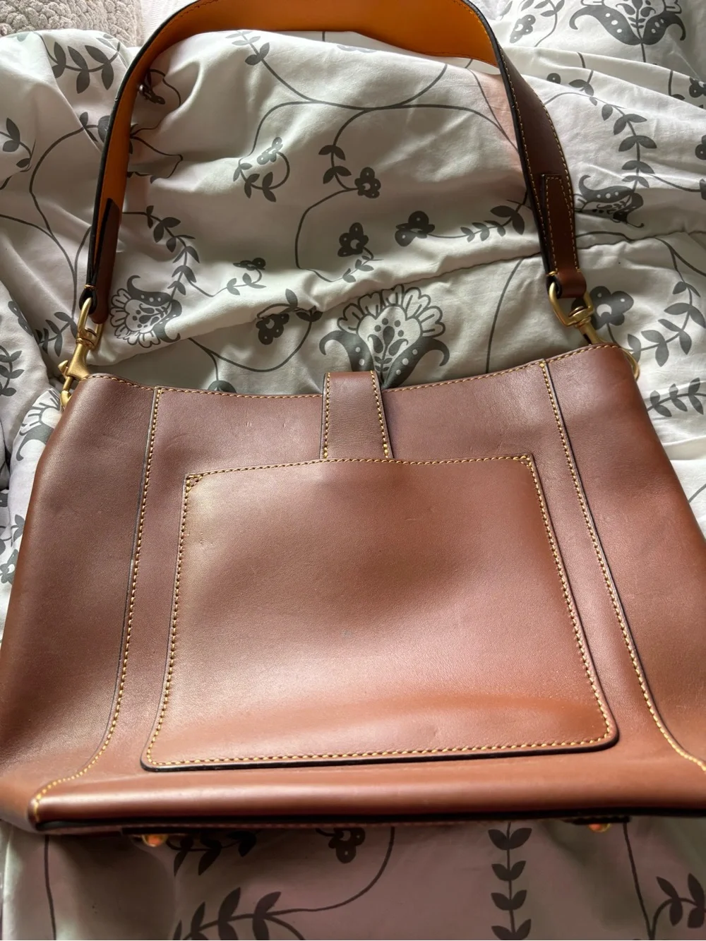 Dooney & Bourke Brown Leather Messenger with Gold Hardware Accent